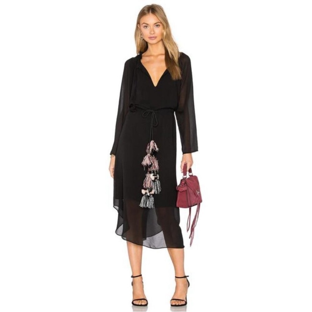 Elegant Black Dress with Tassel Details